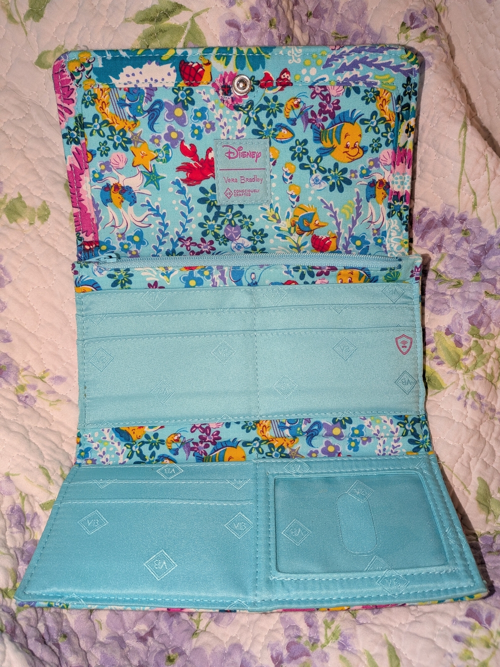Vera Bradley Turquoise Floral Quilted Wallet with Purple & Yellow Accents - Picture 6 of 8